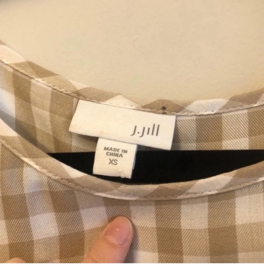 J.Jill Plaid Tan and White Plaid Lightweight Blouse - Picture 6 of 7